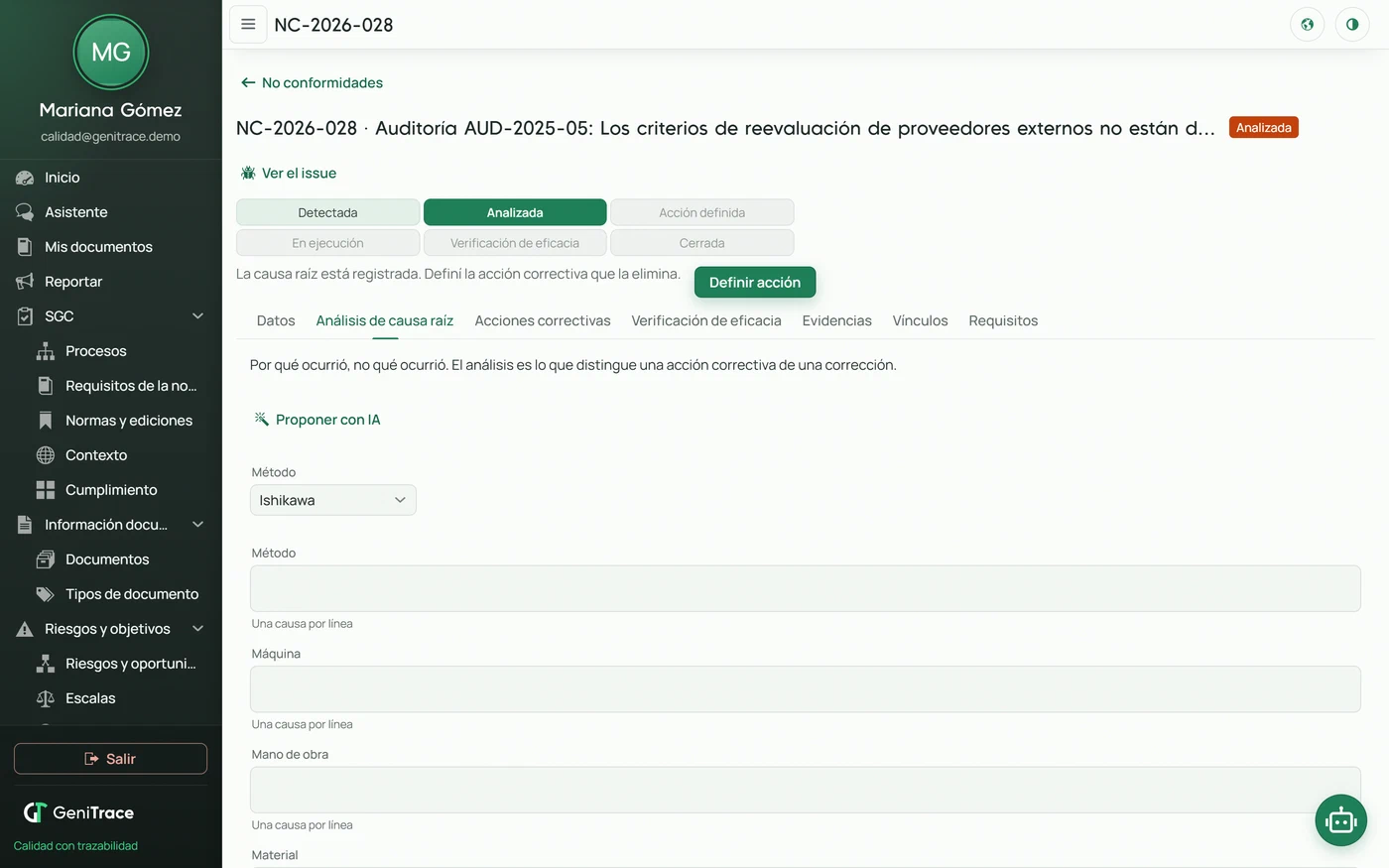 Análisis de causa raíz · NC-2026-028